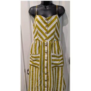 SHEIN Yellow Striped Button Up Dress With Functional Pockets (Women's Size M)